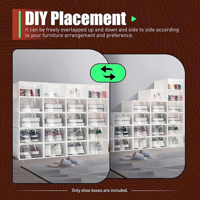 20/24 Psc Foldable Shoe Organizer Box White, Space Saving Plastic Shoe Boxes Shoe Storage Box, Easy Installation Shoes Organizer Display Boxes Rack Home Organizer for Sneaker Books (20Psc)