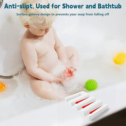 Silicone Soap Dish,Self Draining Soap Holder Perfect for Shower,Bathroom Sink,Kitchen Sink & Travel,Non-Slip Bar Soap Holder Extend Soap Life,Keep Soap Bars Dry & Easy Cleaning White-3Pcs