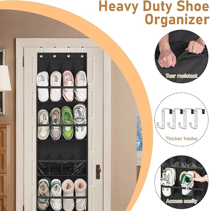 MISSLO 24 Large Pockets + 17 Deep Pockets Over the Door Shoe Organizer Hanging Rack for Door Closet Shoe Holder