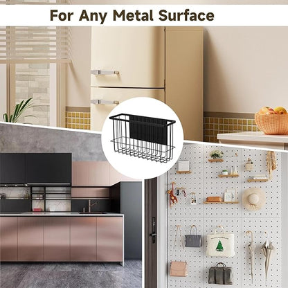 Adsorptive Refrigerator Organizer Basket, No Installation Fridge Organizer, Fridge Side Rack for Microwave Oven Cabinet Pantry, Kitchen Spice Storage Holder, No Drilling Metal Basket