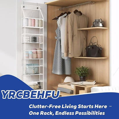 2 Packs Over The Door Organizer - 6-Shelf Hanging Storage Organizer with Clear Plastic Pockets - Large Capacity Pantry Storage Shelf for Bathroom, Bedroom, Nursery (White)