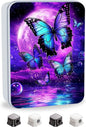 Metal Tin Box with Lid for Game Cards Home Organizer Candles Keys Crafts Storage - Equipped with 4 Magnetic Cord Clips，Purple Moon Blue Butterfly