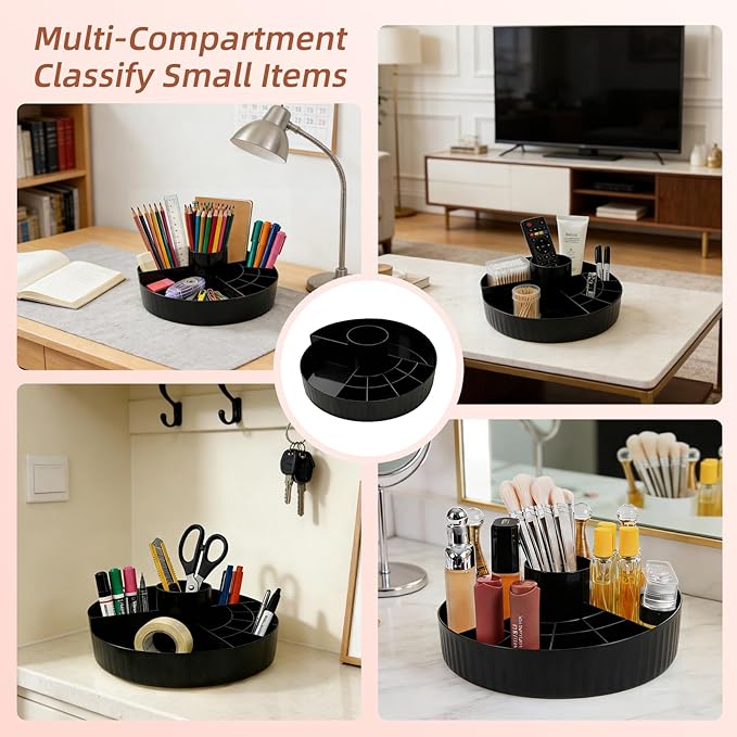 360° Rotating Makeup Perfume Organizer Cosmetic Storage for Skincare,Perfume,Lipstick & Makeup Brushes, Countertop Vanity Organizer (Black)