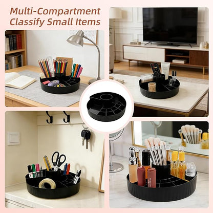 360° Rotating Makeup Perfume Organizer Cosmetic Storage for Skincare,Perfume,Lipstick & Makeup Brushes, Countertop Vanity Organizer (Black)