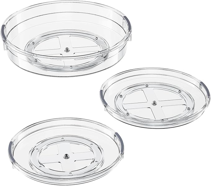 LAMU 3 Pack Lazy Susan Organizer Turntable for Cabinet, Pantry Organizers and Storage, Rotating Condiment Organizer for Kitchen, Table Top, Fridge, Countertop, Spice Organization, 9.25'' 10.6'' 12''