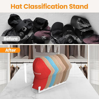 Nicetree Hat Organizer for Baseball Caps, 2 Pcs No Install Acrylic Hat Racks for 14 Baseball Caps Storage, Hat Stand for Caps Display and Organizer for Dresser, Bedroom, Closet, Office