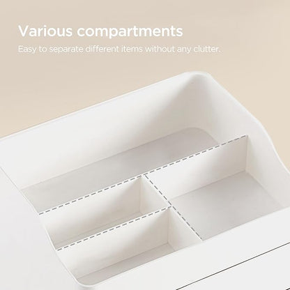 HBlife Makeup Organizer for Vanity with 2 Drawers, Large Bathroom Countertop Cosmetics Organizer Skin Care Storage, Easy to Store Lipsticks, Nail Polishes, Perfumes, Eyeshadow Palettes, All White