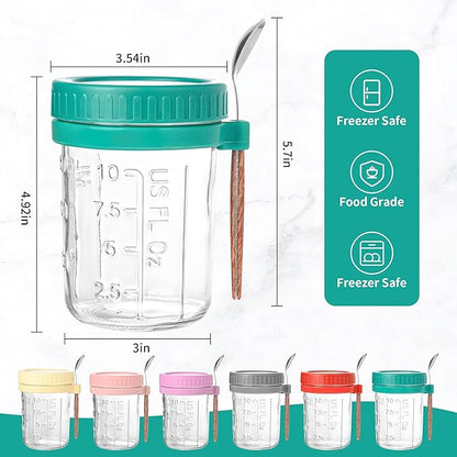 Xileanalee 6 Pack Overnight Oats Containers with Lids and Spoons-18 Oz Overnight Oats Jars Mason Jars for Chia Pudding Cereal Fruit Vegetable Milk Salad Yogurt Meal Prep