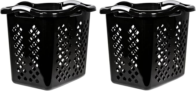 2 bushel laundry baskets with silver handles, black, 2-pack