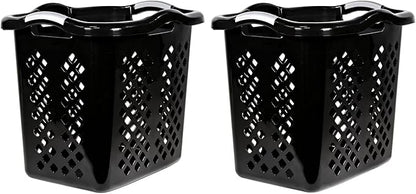 2 bushel laundry baskets with silver handles, black, 2-pack
