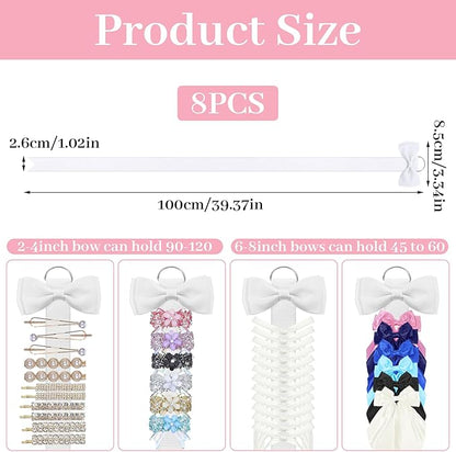8 Pcs Bow Holder for Girls Hair Bows, Ribbon Hair Bow Organizer for Girls Women, Wall Hanging Clip Hairs Accessories Organizer Bedroom College Dorm Decor(White)(White)