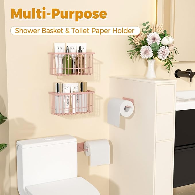 4 Pack Adhesive Cabinet Door Organizer - Tumbler Lid Organizer & Kitchen Storage baskets for Kitchen, Bathroom, Inside Cabinet Door Storage for Cup Lids, Spices, Small Supplies, Space-Saving (Pink)