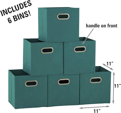 Household Essentials 83-1 Foldable Fabric Storage Bins | Set of 6 Cubby Cubes with Handles | Aqua (Pack of 6)