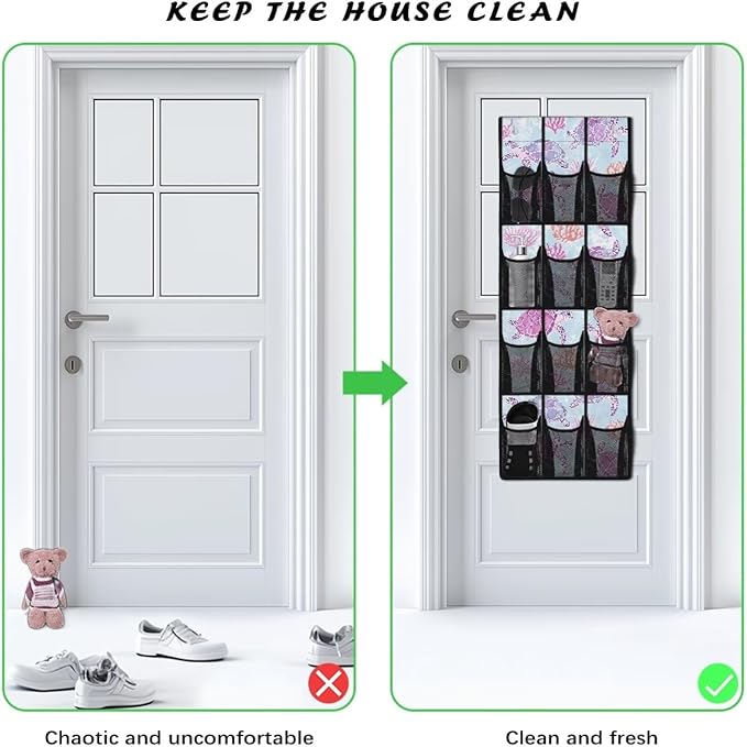 Turtle Shoe Organizer Door Hanger Heavy Duty Oxford Over the Door Organizer with 12 Large Mesh Pockets Behind the Door Rackfor Garage Laundry Bathroom Kitchen Kids Room
