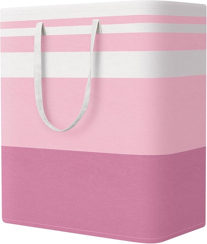 StorageRight Large Collapsible Laundry Basket Hamper with Easy Carry Handles，Freestanding Clothes Hampers for Laundry, Bedroom, Dorm, Towels, Toys, 100L, Pink