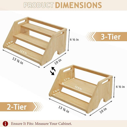 Bamboo Spice Rack Organizer -3-Tier Spice Rack for Countertop,Cabinet Spice Rack Organizer for 18 Spice Jars(4oz)，Step Shelf(Yellow)