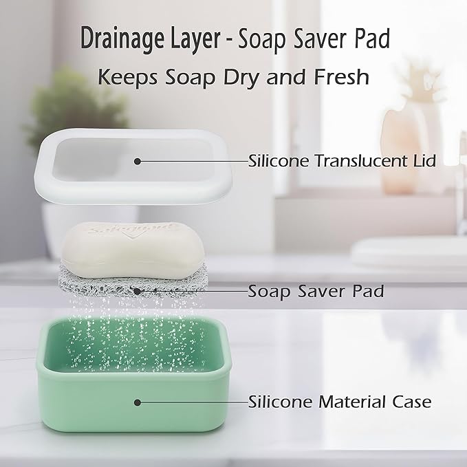 AIDIMMING Leak Proof Silicone Travel Soap Case, Compact Portable Soap Holder with a Translucent lid That Lets You See The soap Inside, Bar Soap Container for Traveling, Camping, Gym (Clear&Green)