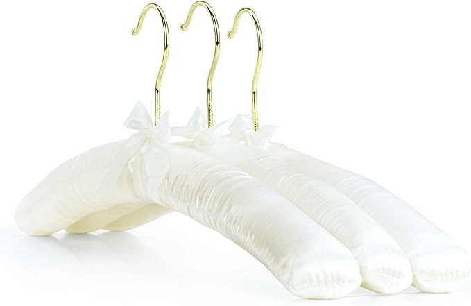 HANGERWORLD 4 Ivory 17inch Classic Satin Padded Hangers for Wedding Dress Non-Slip with Gilt Hook