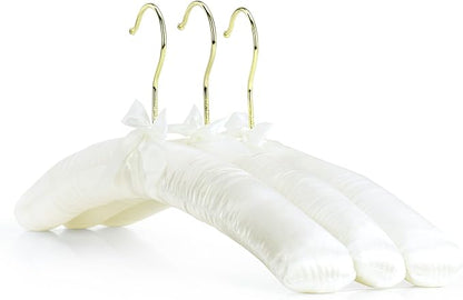 HANGERWORLD 4 Ivory 17inch Classic Satin Padded Hangers for Wedding Dress Non-Slip with Gilt Hook