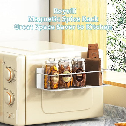 Magnetic Spice Rack for Refrigerator Magnetic Fridge Shelf for Kitchen Spice Organizer Magnetic Shelf for Fridge Space Saving White 2 Pack with Magnetic Paper Towel Holder