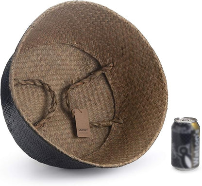 Seagrass Plant Basket with Handles Natural Woven Storage Baskets (Black 9 inch D x 11 inch H)