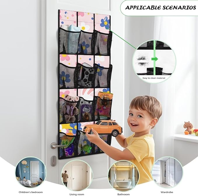 12-Compartment Behind The Door Hanging Organizer, Oxford Cloth Waterproof Large Capacity and Ideal for Storing Household Items, Easter Rabbit Eggs Floret