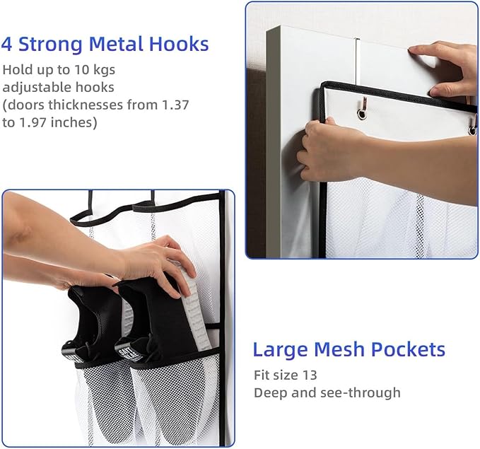 14 Pockets Over Door Hanging Shoe Organizer Narrow Closet Door Shoe Rack For Door Mesh Hanging Shoe Organizer, 65x11.375 inch, Grey