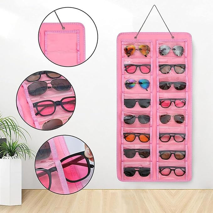 Sunglasses Organizer Storage,Hanging Sunglass Holder Organizer for Wall 16 Slots Double Sided Glasses Organizer