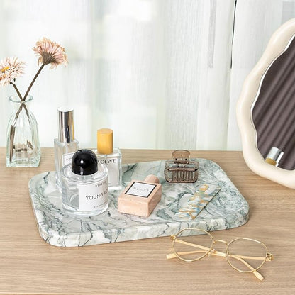 Karibiber Vanity Tray, Marble Bathroom Tray Countertop, Decorative Dresser Organizer, Green Stone for Perfume Jewelry Holder Storage for Kitchen Sink(Light Green)