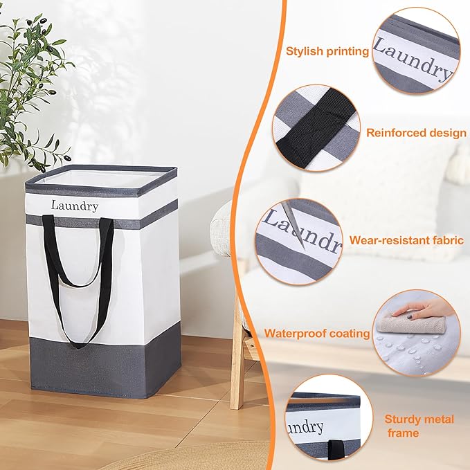 FairyHaus Laundry Basket 100L, 2Pack Laundry Hamper with Easy Carry Handles, Collapsible Laundry Baskets Hampers for Bathroom Clothes Storage Black