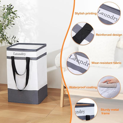 FairyHaus Laundry Basket 100L, 2Pack Laundry Hamper with Easy Carry Handles, Collapsible Laundry Baskets Hampers for Bathroom Clothes Storage Black
