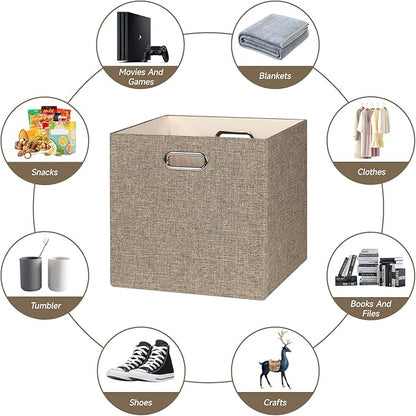Posprica Collapsible Storage Bins,13×13 Foldable Storage Cube Boxes Fabric Drawer Fabric Storage Bins Vinyl Record Light Coffee, 4 Pack