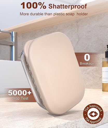 Quatish Bar Soap Holder Dish, Leakproof Travel Soap Case for Shower, Portable Travel Size Toiletries Camping Essentials for Gym, Dorm, Bathroom, Khaki