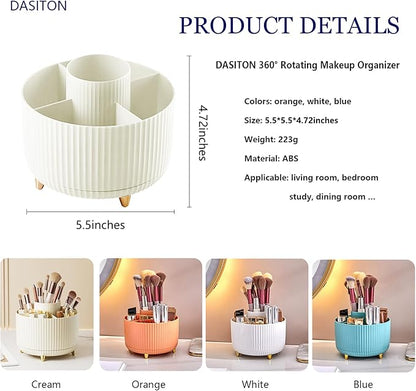 DASITON Large Capacity Makeup Brush Holder,360° Rotating Makeup Organizer,5 Slot Makeup Brushes Cup,for Vanity Decor,Bathroom Countertops,Desk Storage Container,Cosmetic Display cases(Blue)