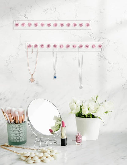 Heesch Necklace Holder Pink, Acrylic Necklace Hanger Wall Mount, Hanging Necklace Organizer, Jewelry Hooks for Necklaces, Bracelets, Chains (2-pack Pink)