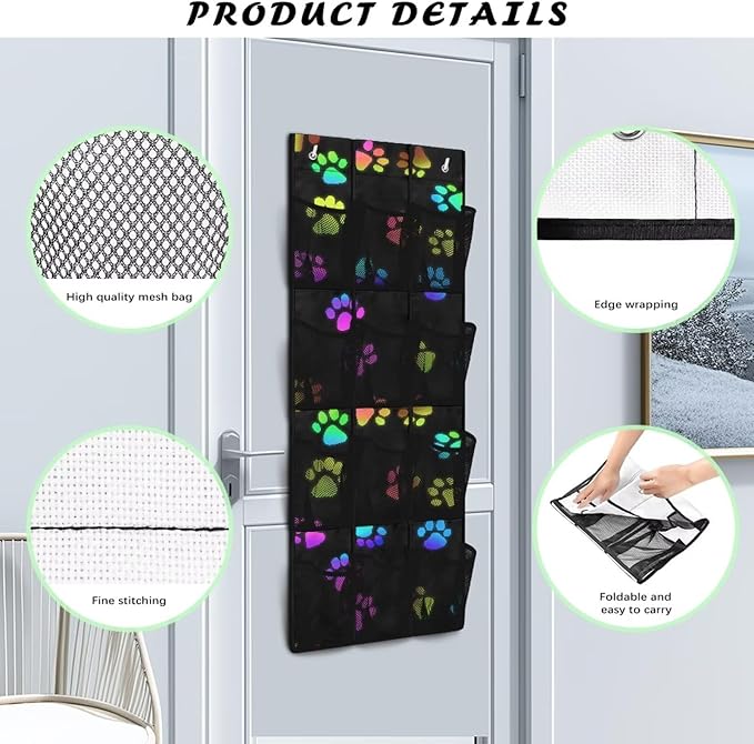 Generic Black Dog Claw Over The Door Shoe Organizer Hook Design Shoes Rack Storage Organizer Over The Door Can Be Easily Folded Into A Flat Shape for Easy Storage and Carrying