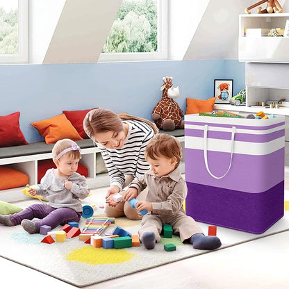 StorageRight Large Collapsible Laundry Basket Hamper with Easy Carry Handles，Freestanding Clothes Hampers for Laundry, Bedroom, Dorm, Towels, Toys, 125L, Purple