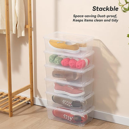 8 Packs 6 Quart Latching Storage Box,Shoe Boxes Clear Plastic Stackable Storage Bins With Lids Stackable Storage Containers Plastic Shoe Boxes With Lids (Clear, 8 Pack)