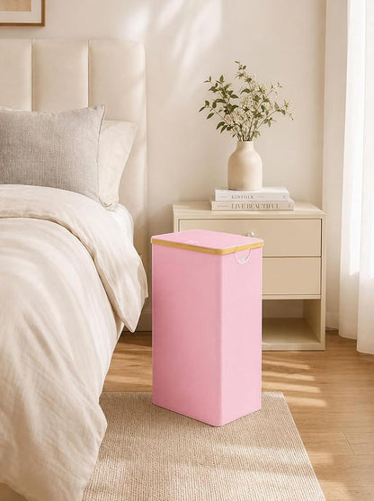 iEGrow Laundry Hamper with Lid, 110L Large Laundry Basket with Handle and Lid, Collapsible Clothes Basket Organizer with Removable Inner Bag for Clothes Towels,Pink