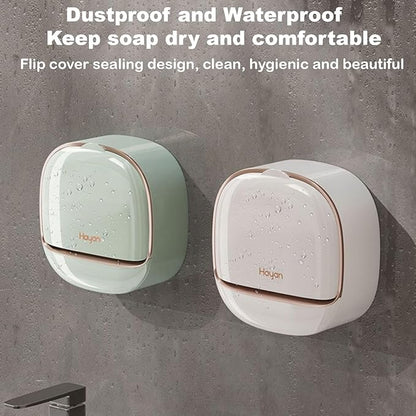 Soap Holder Dish Shower, Bar Soap Holder with Drainage, Self Draining Soap Holder, Wall Mounted Soap Box Tray Container for Bathroom, Bathtub Kitchen Sink (2PCS White+Cream)