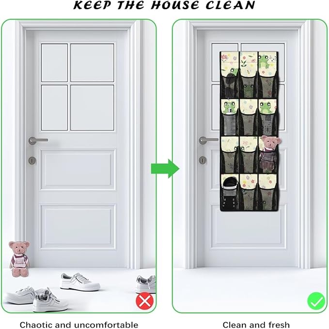 Frog Over the Door Organizer 12 Mesh Pockets Hanging Shoe Rack for Closet Door Hanging Organizer Easy to Install Large Storage Bag for Bedroom Bathroom Office Nursery
