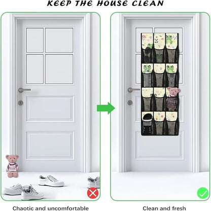 Frog Over the Door Organizer 12 Mesh Pockets Hanging Shoe Rack for Closet Door Hanging Organizer Easy to Install Large Storage Bag for Bedroom Bathroom Office Nursery