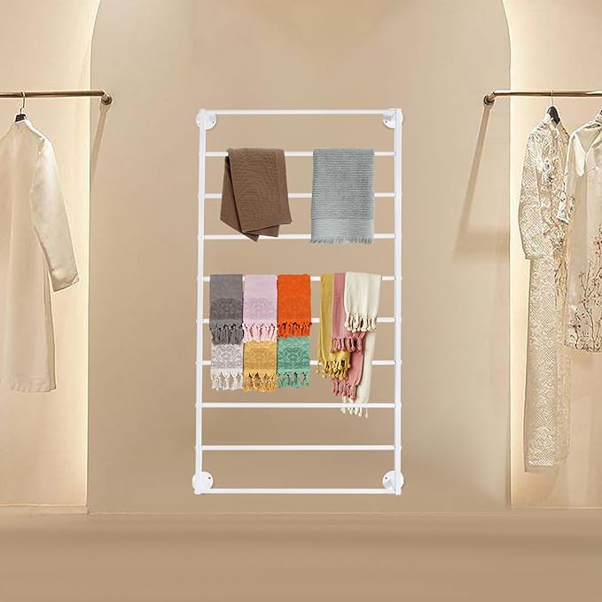 Wall Mounted Display Rack, 10-Tier Wall Mounted Scarf Rack, White Towels Storage Rack, Wrapping Paper Ribbon Organizer, Metal Wall Display Rack for Bedroom, Retail Store, Flower Shop