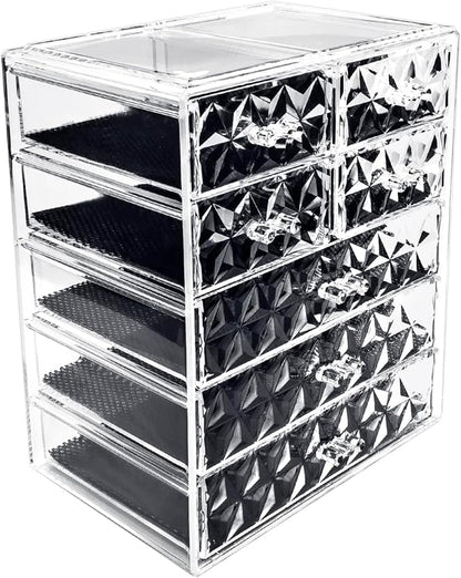 Sorbus Acrylic Makeup Organizer Set, 7-Drawer Vanity & Countertop Cosmetic Storage with Small & Wide Drawers, Diamond Makeup Storage for Brushes, Lipsticks, Jewelry – Holiday Gift for Women & Teens
