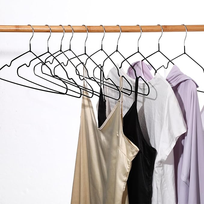 Wesiti 100 Pcs Metal Wire Non Slip Hangers for Clothes Space Saving Hanger Strong 15.7 in Triangle Clothes Coat Suit Bridal Boutique Dress for Closet Dorm Rack(Black)