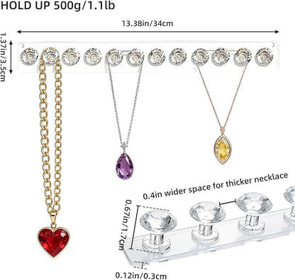 2Pcs Acrylic Necklaces Holder Hanging Jewelry Organizer Wall Mounted Necklace Hangers with 12 Hooks,Clear Jewelry Hangers for Necklace Organizer for Women Necklace Hooks for Wall
