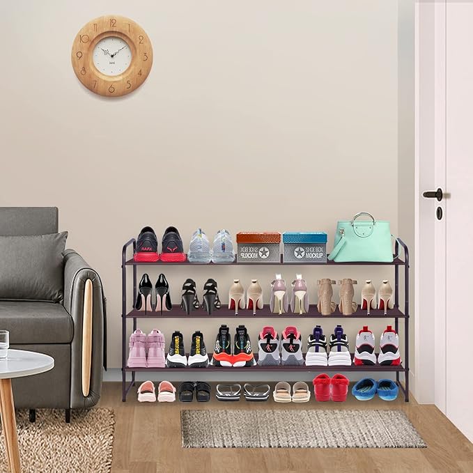 MISSLO Long 3 Tier Shoe Rack for Closet Shoe Organizer Storage Stackable Wide Shoe Shelf Holds 24 Pairs of Men Sneakers, Women Heels, Boots, Brown