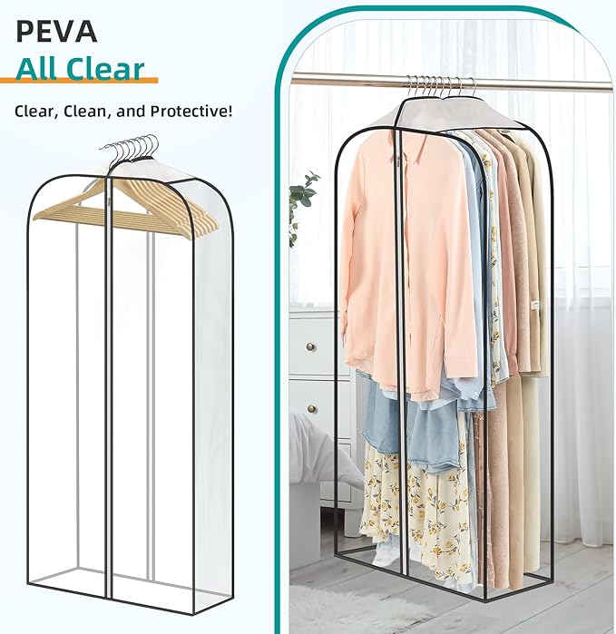 LANDNEOO 6 Pack Clear Garment Bags for Hanging Clothes with Zippers on Double Sides - 10'' Clothes Storage for Coat, Dress, and Fur in Closet - 50'' Long Suit Bags