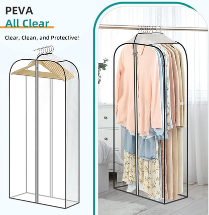 LANDNEOO 6 Pack Clear Garment Bags for Hanging Clothes with Zippers on Double Sides - 10'' Clothes Storage for Coat, Dress, and Fur in Closet - 50'' Long Suit Bags