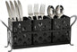 Silverware Caddy with Bee Design, 3 Compartment Metal Utensil Holder with Handles,Silverware Holder for Party Countertop, Kitchen, Outdoor, Cutlery Holder Organizer for Spoon Fork,Black